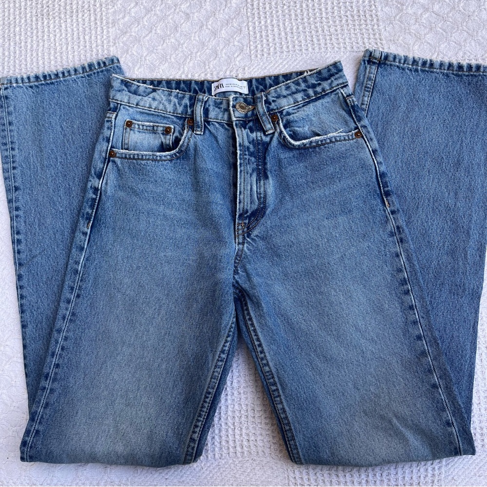 Zara jeans blue denim women’s 0 xxs cotton classic button fly high waisted